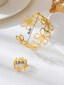 2pcs Minimalist Fashion Hollow Metal Flower Combination Bracelet & Ring Set, Suitable For Daily Wear, Banquet, Party