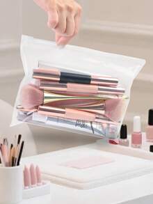 5件装便携式塑料拉链袋美甲工具美甲配件化妆包空透明收纳包 - 無色 - 查看 4