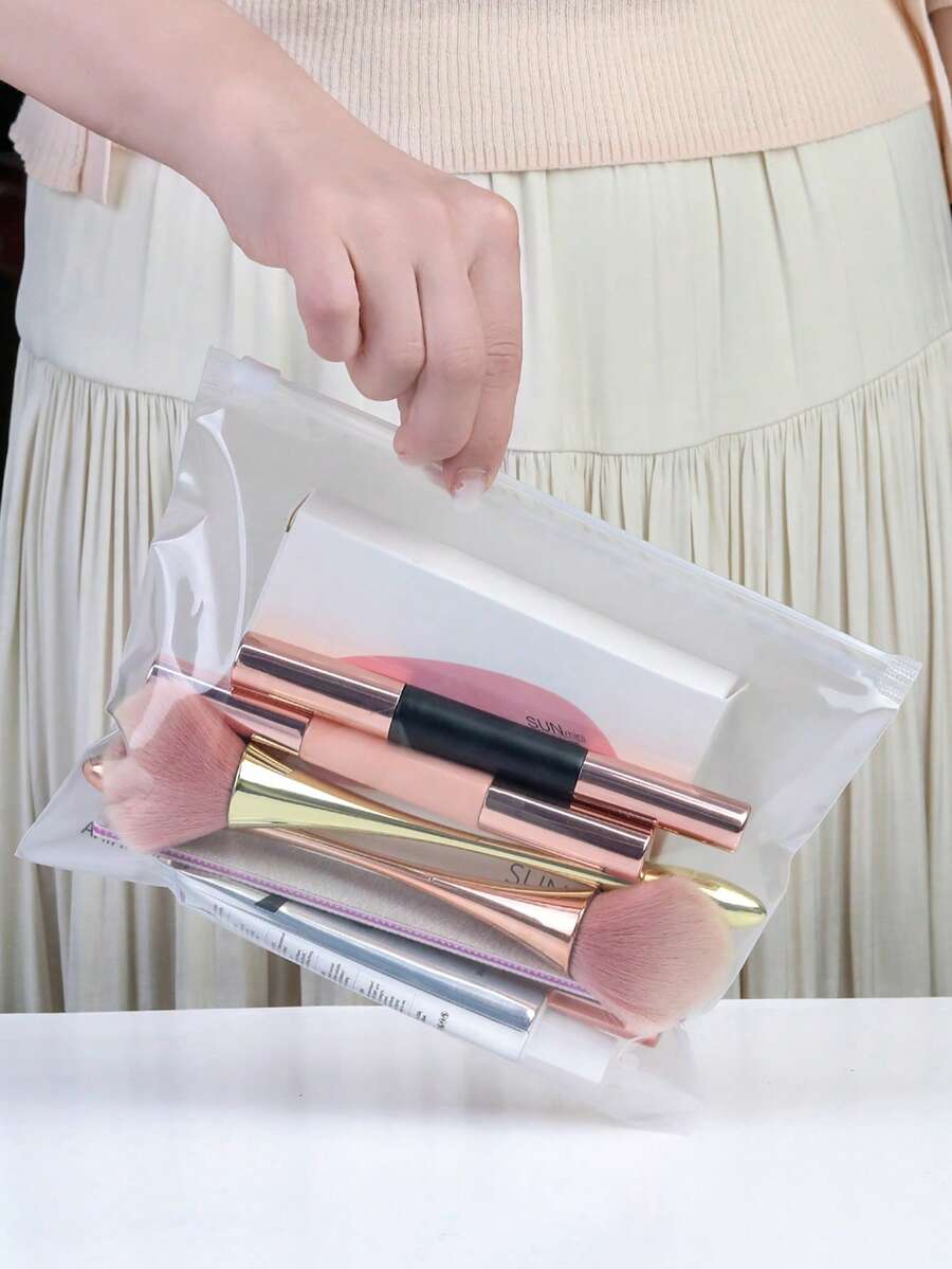 5件装便携式塑料拉链袋美甲工具美甲配件化妆包空透明收纳包 - 無色 - 查看 1