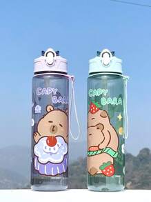 1 New Type Of Summer Water Bottle With Cartoon Animal Patterns For Boys And Girls, Suitable For Kindergartens And Young Children. 1 Cute Cartoon Sports Water Bottle - 800 Ml, Straw Cup, With Handle, Leak-Proof, Shock-Resistant, Portable - Suitable For Travel, Outdoor Activities, Students' Use - Suitable For Children's Day, Graduation Season, The Best Gift For Children