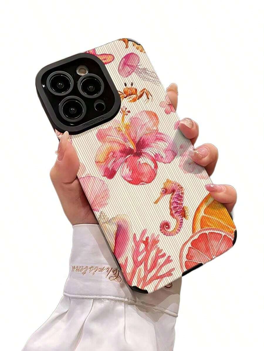 Teléfono anticaída suave con textura de vida marina rosa, X/XS XSMAX 11 12 13 14 15 16 12MINI 13MINI 16E SE4 S22 S23 S24 S25, 1 ud. - Multicolor 16 - Ver 1