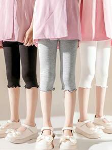 1/2/3 双女童可爱荷叶边针织紧身裤,有弹性,适合春、夏、秋季 - 彩色 - 查看 82