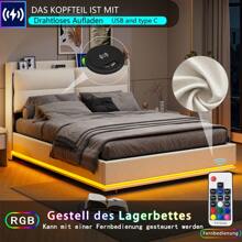 Polsterbett, Hydraulisches Bett 140/160 x 200 cm,  Regalkopfteil mit Stauraum, Bettgestell mit Lattenrost, bequem, für Schlafzimmer, Gästezimmer