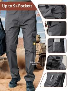 Pantalones tácticos con cremallera, bolsillos y estampado camuflado, resistentes al agua, sin cinturón, ajuste regular, bolsillos deportivos, pantalones duraderos para otoño y pantalones de entrenamiento resistentes al desgaste para hombres