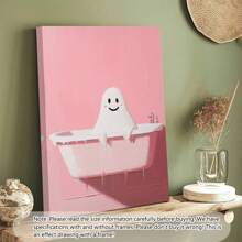 1 pièce de canevas d'art de salle de bain sans cadre avec des fantômes mignons, impression de canevas d'Halloween rose amusante, décoration murale d'Halloween rose effrayante, décoration d'Halloween vintage amusante (cadre en option)