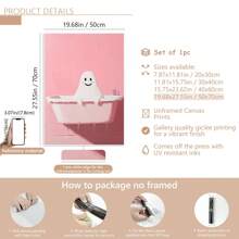 1 pièce de canevas d'art de salle de bain sans cadre avec des fantômes mignons, impression de canevas d'Halloween rose amusante, décoration murale d'Halloween rose effrayante, décoration d'Halloween vintage amusante (cadre en option)