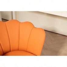 Comfy Home Office Task Chair With Wheels, Cute Modern Upholstered PU Seashell Back Adjustable Swivel Vanity Desk Chair, For Women,For Girls, Living Room(PU-Orange) - Orange - View 7
