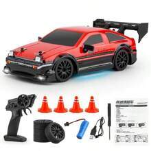 1 قطعة طقم سيارة ريموت كنترول مسابقة انزلاق 1:24 (تتضمن إطارات احتياطية، حاجز الطريق، بطارية، مفك براغي، شاحن، دليل) - سيارة نموذج واقعية AE86/GTR/Mustang/BMW/Tesla، سيارة تحكم عن بعد عالية السرعة، هدية عيد ميلاد للأطفال