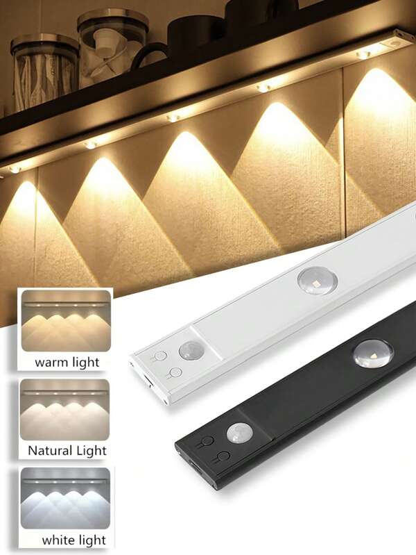 Lumière sous-meuble rechargeable 1500 mAh en métal, finition brossée avec capteur de mouvement, support magnétique, câble USB inclus, 3 modes de couleur, projecteur LED économe en énergie, conception en alliage d'aluminium durable