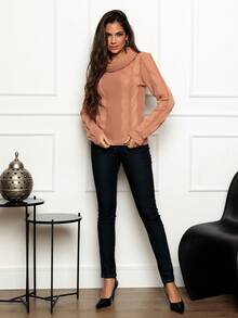 Knitted Blouse Boba Collar High Neck Blogger Braids Winter - Nude - View 2
