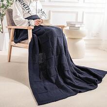 Knit Throw Blanket,Classical Checkered Blanket For Couch,Cozy Warm Knitted Throw Blanket For Bed Sofa Living Room, Decorative Stretched Throw, Lightweigh,50"X 60"Oatmeal - Navy Blue - 查看 8