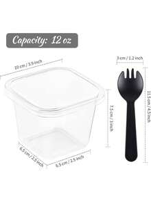 50 个/包 12 盎司带盖塑料甜点杯，透明方形蛋糕杯甜点容器，用于布丁、慕斯、水果酸奶和脆饼，厨房配件