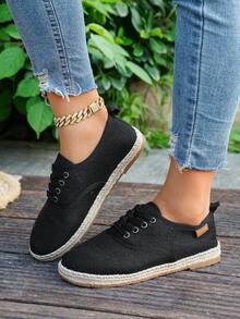 Women's Casual Canvas Sneakers, Flat Sole Lightweight Breathable Fashion Commuting Leisure Sports Shoes - Black - View 3