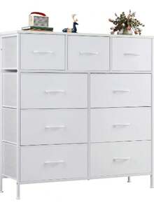 Fabric Storage Dresser With 9 Drawers, Steel Frame And Wooden Top For Bedroom, Closet And Entryway