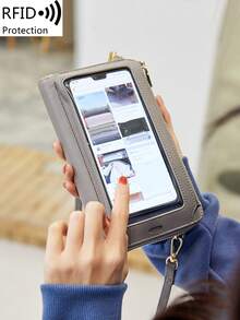 MIYIN Women's Minimalist Touch Screen Mobile Phone Bag With Wrist Strap & Adjustable Long Shoulder Strap, Multi Functional Double Zipper Shoulder Transparent Mini Small Bag Purse Mobile Phone Bag,Portable Hand Bag RFID Blocking Mobile Wallet Purse - Multicolor - View 11