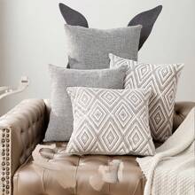 4pcs Bohemian Style Gray Soft Printed Throw Pillow Covers, 18x18 Inch, Pillow Cases Only, Simple Gifts For Sofa Bed Couch Decorative Cushion Covers, Stars, Easy To Use Pillows