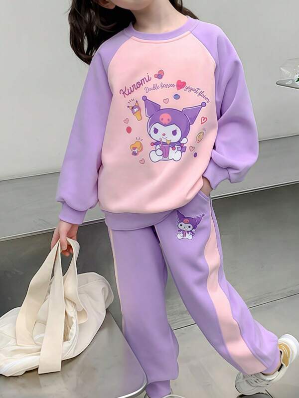 Sanrio مجموعة هوديي بطباعة كاريكاتير كورومي قطعتين للبنات المراهقات، بلوزة رياضية كاجوال جميلة وأنيقة