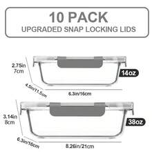 10/2pcs Set High Borosilicate Glass Food Storage & Meal Prep Containers Set With Airtight Lids - Microwave, Dishwasher, Oven & Freezer - Dark Grey - View 3