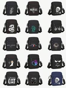 这款时尚黑色牛津布单肩包，配有可调节肩带，大容量休闲斜挎手机包，适合男士使用，饰有骷髅和玫瑰印花，是情人节、万圣节旅行者的理想礼物，也可作为帆布手提包、相机包、万圣节配饰、侧包或旅行包使用。 - 彩色 - 查看 11