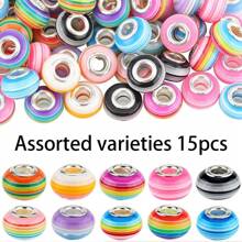 15/82pcs Resin Material Bracelet Making Set, Striped Large Hole Bead Jewelry Making Set, Personalized Multifunctional Rainbow Pendant Decoration DIY Summer Beach Ankle Bracelet Earrings Keychain Phone Chain Wedding Party Holiday Gift Accessories