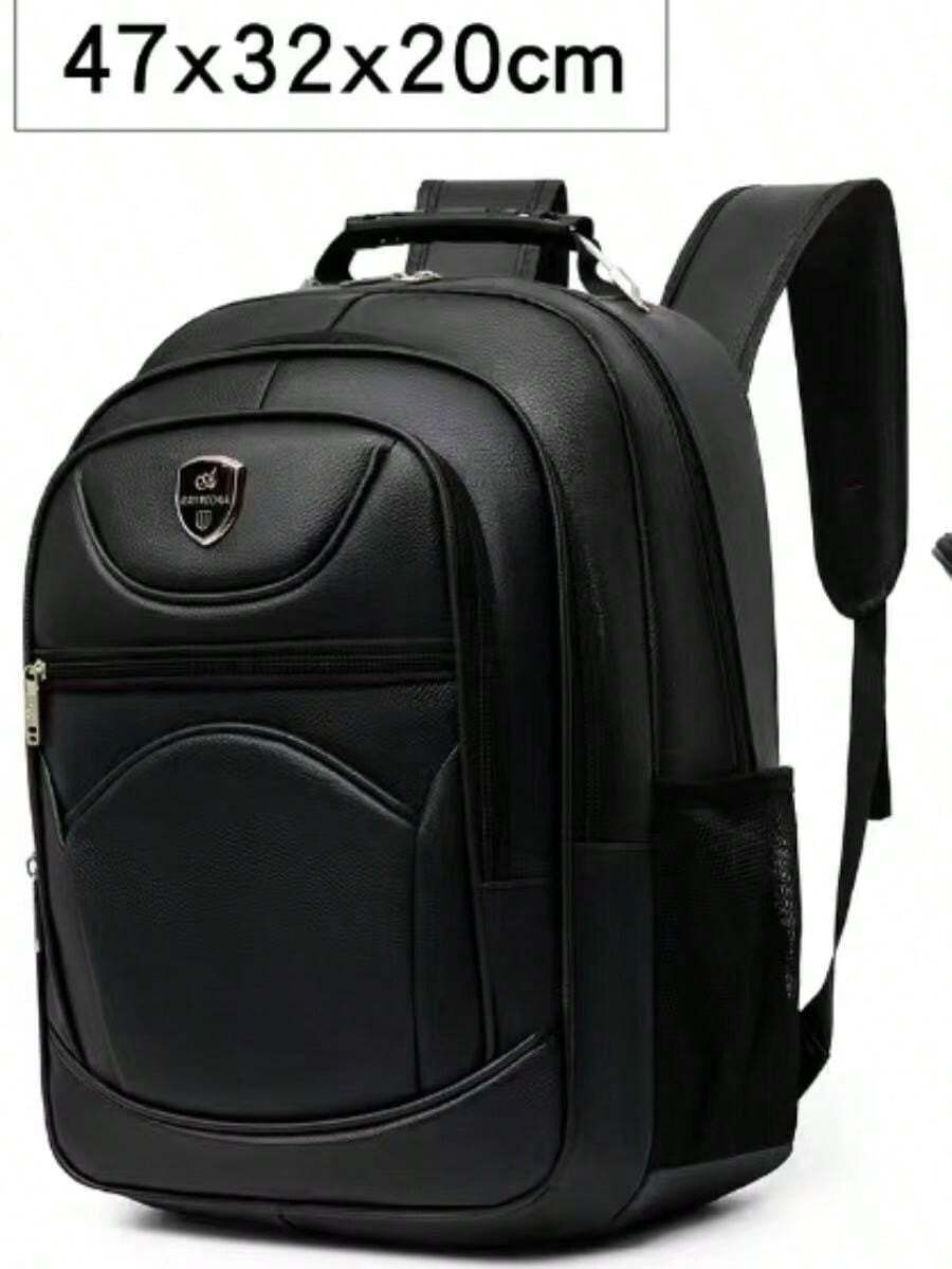 Men's Leather Backpack With USB Port For Business Social School Laptop Random Model Carrying Synthetic Leather 3303 - Black - View 1