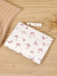 女士时尚新款蝴蝶结印花短款钱包零钱包时尚拉链款卡夹钥匙和现金通用小收纳包女士钱包女式钱包迷你钱包零钱包小钱包可爱钱包 - 白色 - 查看 7