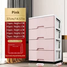 多层抽屉式收纳柜免组装床头五屉储物柜塑料加厚收纳箱可移动 - 彩色 - 查看 36