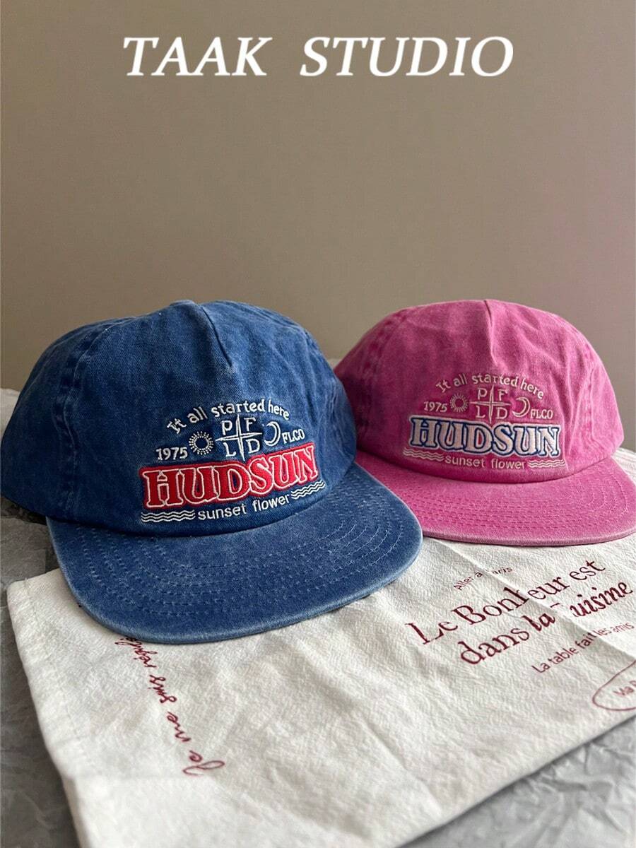 Fuchsia Letter Embroidered Flat Brim Hat, Unisex Hip Hop Street Style Baseball Cap, Spring/Summer - A - View 1