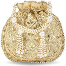Aheli Embroidered Potli Bag Gift For Women Handmade  Purse Evening Handbags Stylish Bridal Fashion Clutch Bag-0029 - 奶油1 - 查看 1