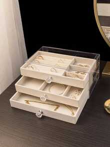 1/2pcs Jewelry Storage Box, Anti Oxidation, Velvet Acrylic High-End Exquisite Jewelry Box, Storage Earrings, Earrings, Necklaces - Multicolor - View 4