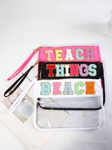 3pcs Bestselling Embroidered Letter Makeup Bag, Transparent PVC Waterproof Handheld Toiletry Pouch Zipper Bag - Multicolor - View 12