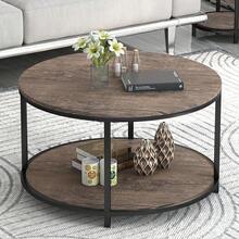 NSdirect Round Coffee Table,36 Coffee Table Living Room,2-Tier Rustic Wood Desktop With Storage Shelf Modern Design Home Furniture(Light Walnut) - 淺胡桃木色 - 查看 13