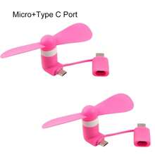 2 piezas Ventilador mini USB Tipo C, Ventilador de teléfono 2 en 1 Micro + Tipo C, Ventilador personal portátil pequeño que se enchufa en teléfonos móviles para uso al aire libre, viajes y desplazamientos, Ventilador de teléfono mini Tipo C compatible con Samsung Galaxy S25/S24/S23/S22 y teléfonos inteligentes Android