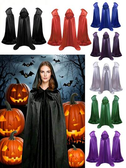 Halloween Hooded Cloak Costume, Man Women Party Cape, Grim Reaper Devil Witch Long Cloak, Festival Party Outfit, Cosplay Costume, Stage Performance Props, Party Decoration Supplies, Halloween Decorations, Masquerade Accessories, Event Cosplay Props, Suitable For Halloween, Christmas, Carnivals, Birthday Parties, And More, The Perfect Gift For Family And Friends