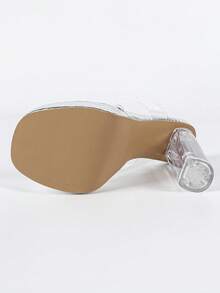 透明绑带超高跟防水台粗跟凉鞋，2025年夏季新款时尚性感百搭高跟鞋女鞋 - 銀色 - 查看 10