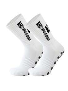 1 paire de chaussettes de sport de football avec lettres pour l'extérieur, chaussettes de sport à fond épais en terry antidérapant, chaussettes d'automne - Multicolore - Voir 6