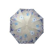 Paraguas bolsillo disponible en 4 colores llamativos con estampado flores compacto automático protección lluvia sol ligero portátil resistente accesorios diarios - Beis - Ver 6