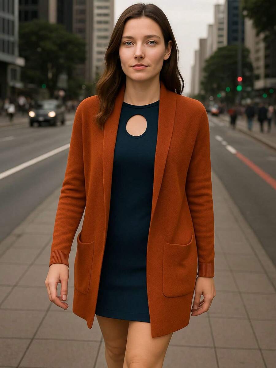 Women's Amanda Overcoat Simple Elegant Casual Pocket - màu nâu - Xem 1