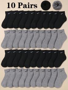 10双黑灰色儿童袜子适合日常搭配/生活秋冬款带毛绒袜温暖舒适柔软（1-16岁）男女童适用 - 彩色 - 查看 2