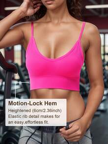 1pc Classic Ribbed, High Stretch Yoga Bra, Shock-Proof Seamless Fitness Camisole, Adjustable Strap, Backless Breathable Sports Bra - Pink - View 5