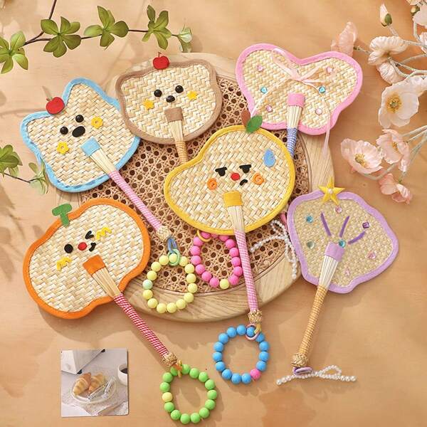 1pc Dopamine Fan, Cute Animal And Fruit Hand-Woven Cattail Leaf Fan, For Cooling In Summer Mini Fan, Photo Props, A Perfect Gift For Friends,Holiday Essentials