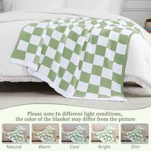 Downluxe Checkered Blanket Twin Size, 60x80 Inch Warm Lightweight Comfy Knitted Blanket, Ultra Cozy Twin For Bed/Sofa/Camping/Picnic (Sage Green) - 格紋鼠尾草綠 - 查看 6