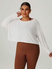 Women Plus Size Plus Size Lightweight Breathable Hollow Back Leisure Fitness Sport Long Sleeve T-Shirt Cover-Up Blouses Top - 白色 - 查看 3