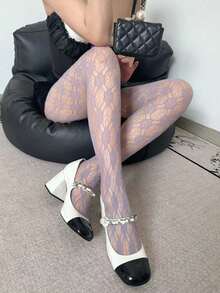 1/3 件性感蕾丝花镂空渔网连裤袜，提花网袜，适合日常穿着、派对、表演和礼物