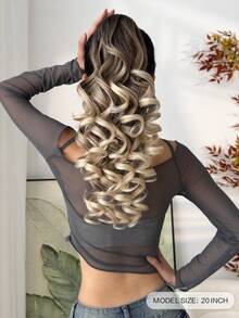 20 Inch Deep Brown Wavy Clip-In Ponytail Hair Extensions, Soft & Natural, Synthetic Hair, For Women - Brown Ombre - View 3