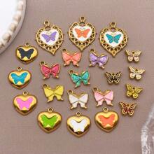 2pcs Fashion Enamel Stainless Steel Butterfly Charm High Quality Gold-Plated Love Butterfly Spacer Beads Pendant For DIY Bracelet Necklace Jewelry Making Craft Accessories