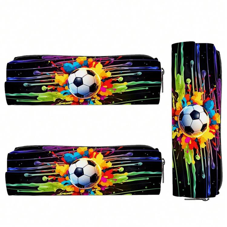 A Football-Themed Stationery Pouch That Is Highly Popular Among Men. It Is Simple And Lightweight, Made Of Polyester Material. This Stationery Organizer Bag Is Suitable For Students, And Can Also Be Used As A Pencil Case Or Backpack Accessory. - Multicolor - View 19
