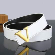 POYYAS Men For Women Fashion Designer Belt Luxury Letter Smooth Buckle Belt Alloy V Buckle Belts Women Belts Gifts Waistband- Perfect Accessory For Business And Casual Occasions - 白銀色 - 查看 5