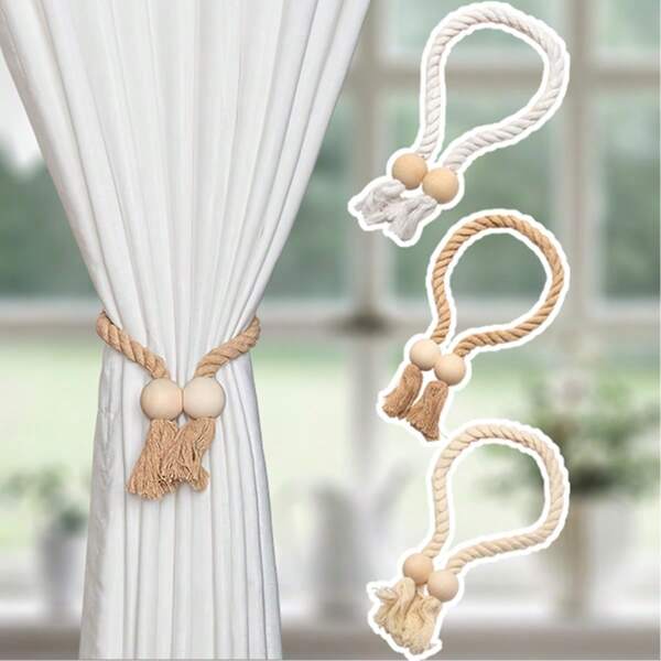 1 szt. Magnetyczne uchwyty do zasłon okiennych Proste drewniane frędzle do zasłon Uchwyt do zasłon Nadaje się do sypialni, salonu, kuchni, dekoracji domu, wystroju pokoju, dekoracji ściennej