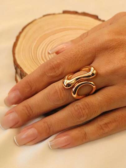 Anel feminino aberto ajustável regulável orgânico moderno chunky irregular maximalista dourado ou prata